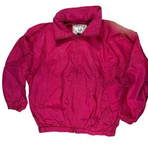Vintage 90s Hot Pink Windbreaker Jacket Size XL Zip Up Hooded Pockets
